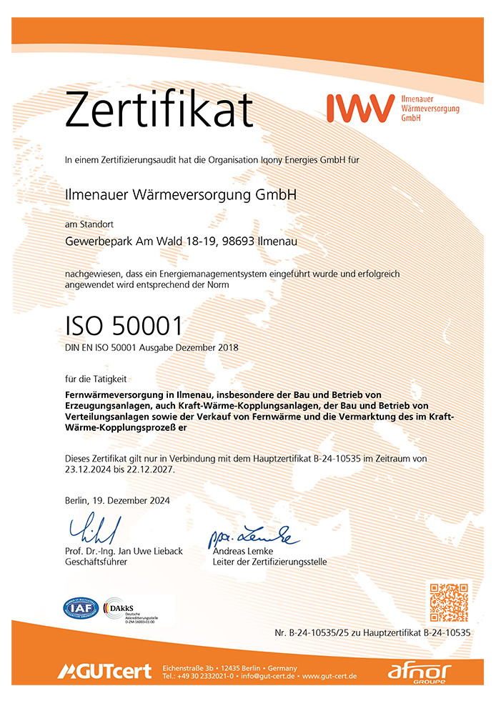 IWV Ilmenauer Wärmeversorgung GmbH - Zertifizierung